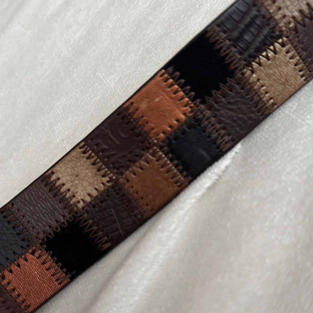 Vintage Fossil patch work genuine Leather Belt with Silver Buckle - Picture 13 of 13